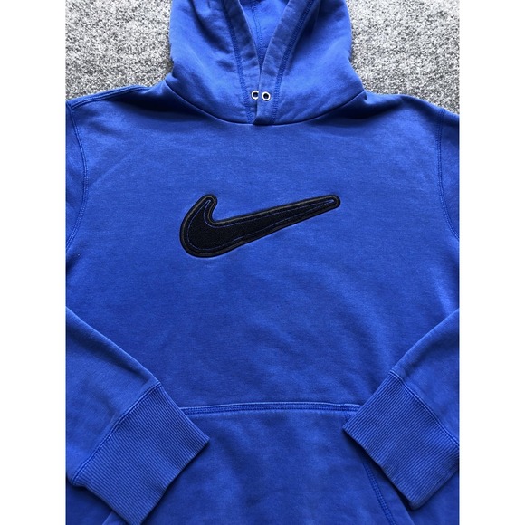 Nike Hoodie Mens Large Blue Pullover Embroidered Swoosh Logo Fleece Sweatshirt - Picture 2 of 7